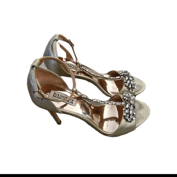 Badgley Mischka Womens Gold Pascale T Strap Rhinestone Heel 7.5 - Picture 3 of 15